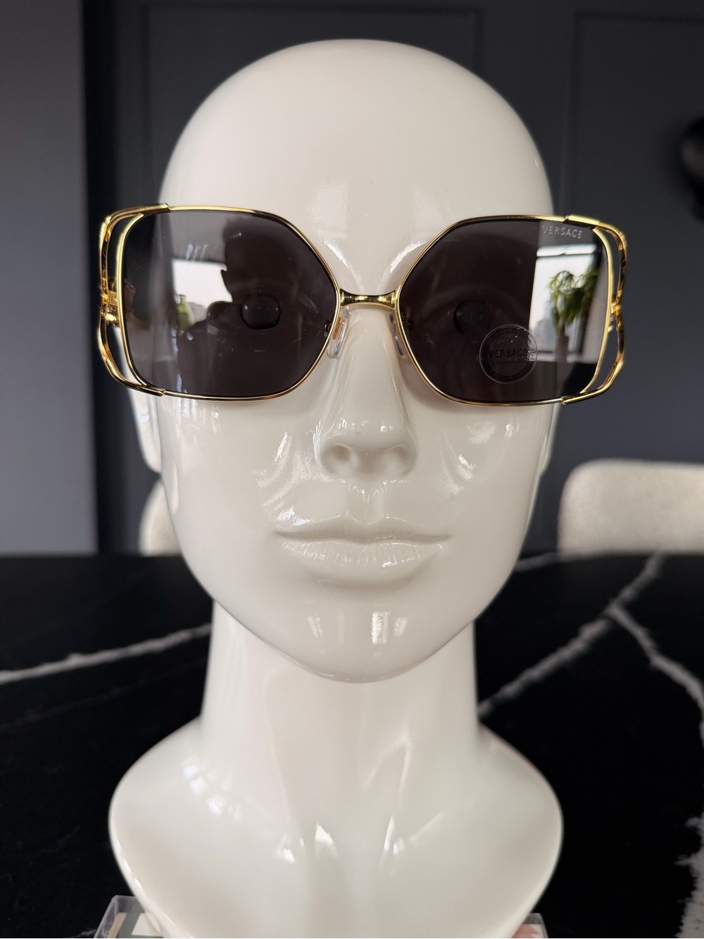 Versace Gold Metal Frame Sunglasses with Dark Brown Lenses